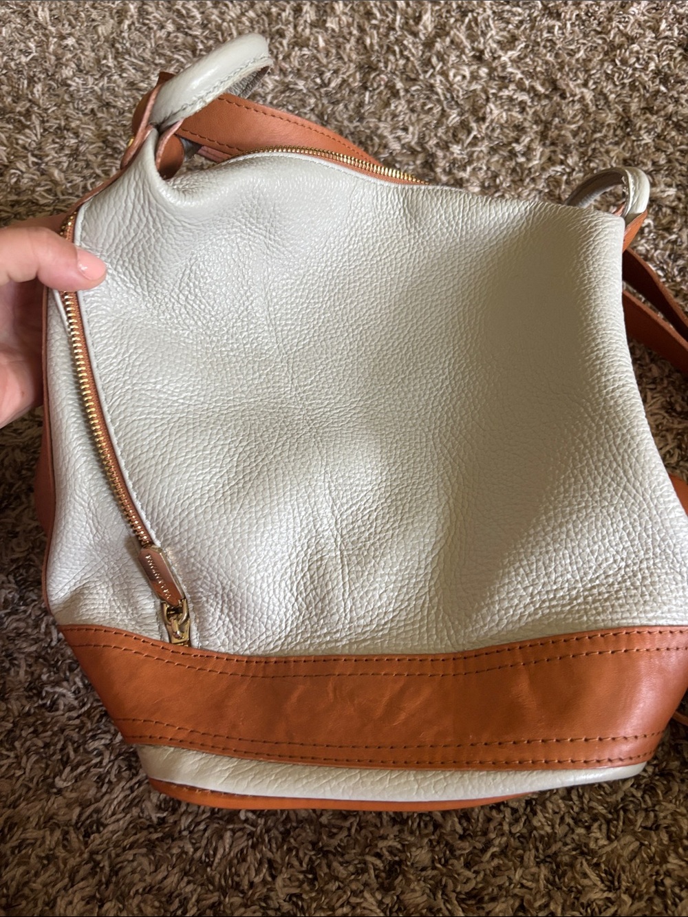 Valentina Cream and Tan Two-Tone Leather Shoulder Bag